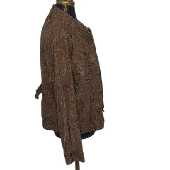 Western Boho Brown Corduroy Jacket Women's XL  Indie Paisley 98% Cotton - Picture 4 of 11